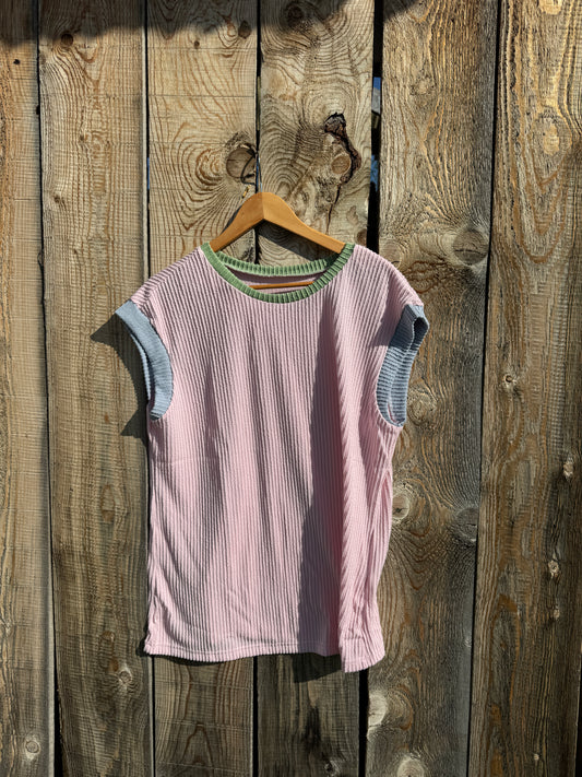Colour block corded crew tee